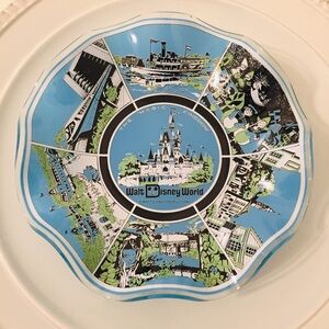 Vintage Walt Disney World Dish Magic Kingdom blue glass white green